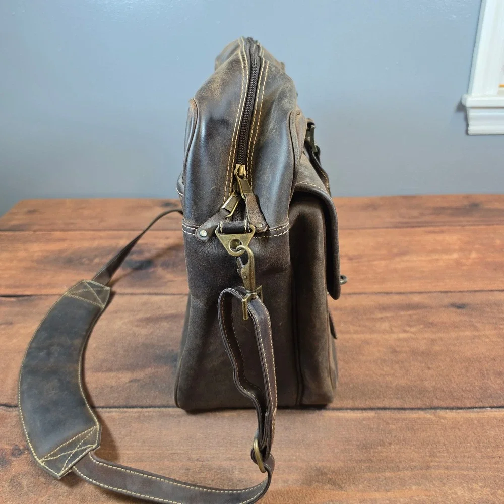 Canyon Outback Briefcase Mens Large Brown Good Distressed Leather Messenger Bag